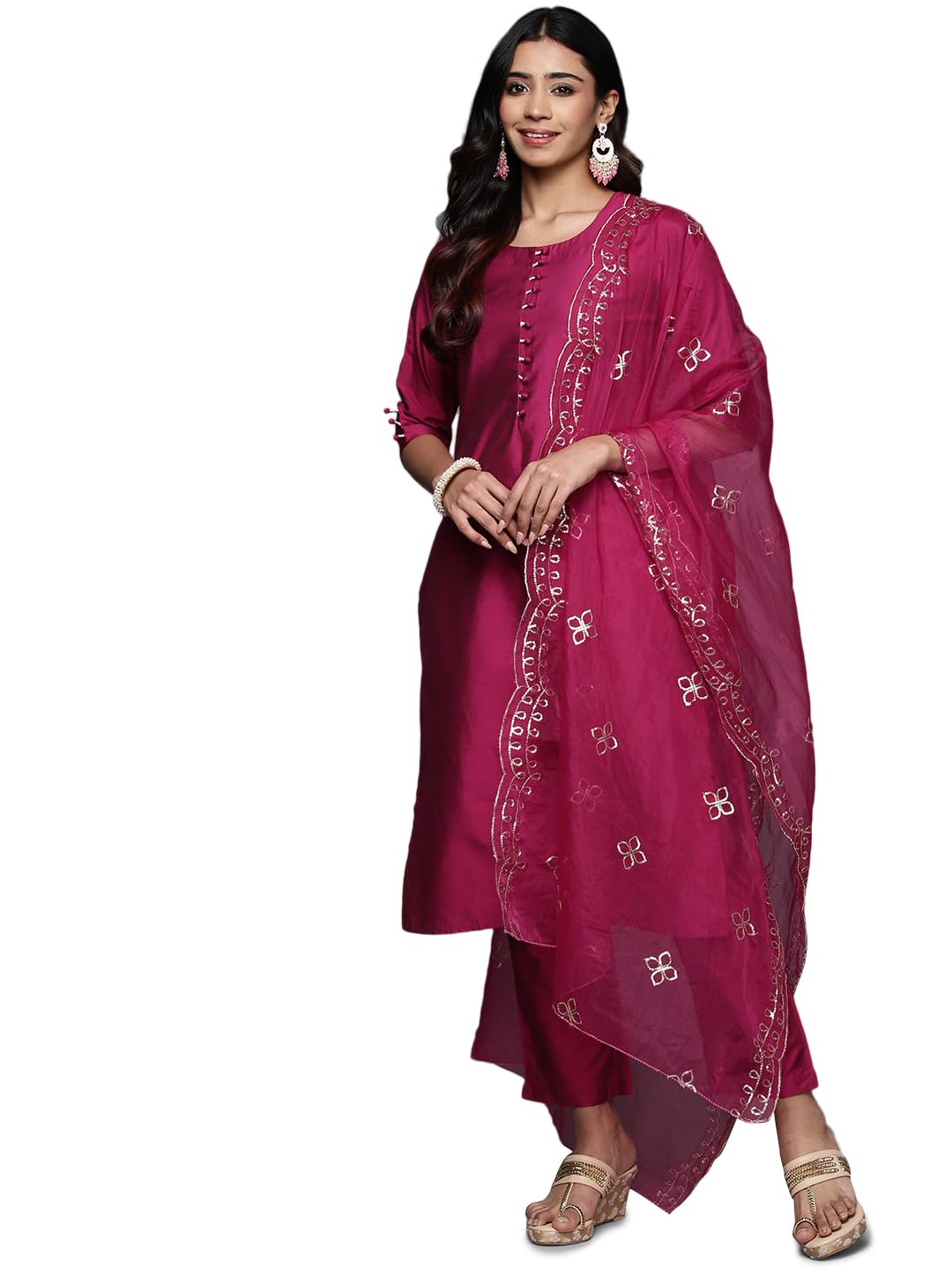Libas Womens Silk Blend Kurta Sets (GS832_Magenta_XS)