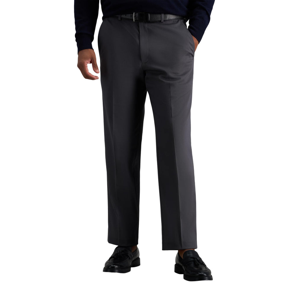 Haggar Mens classic Fit Flat-Front Hidden Expandable Waistband Premium No Iron Khaki, 38W x 29L - Dark grey