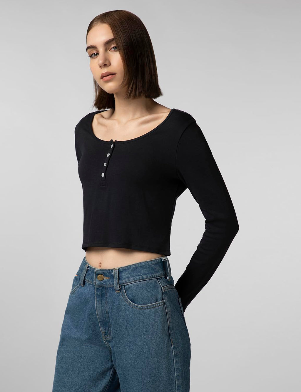 FYLTR Womens Casual Scoop Neck Henley T-Shirt - Full Sleeves | Fitted Length