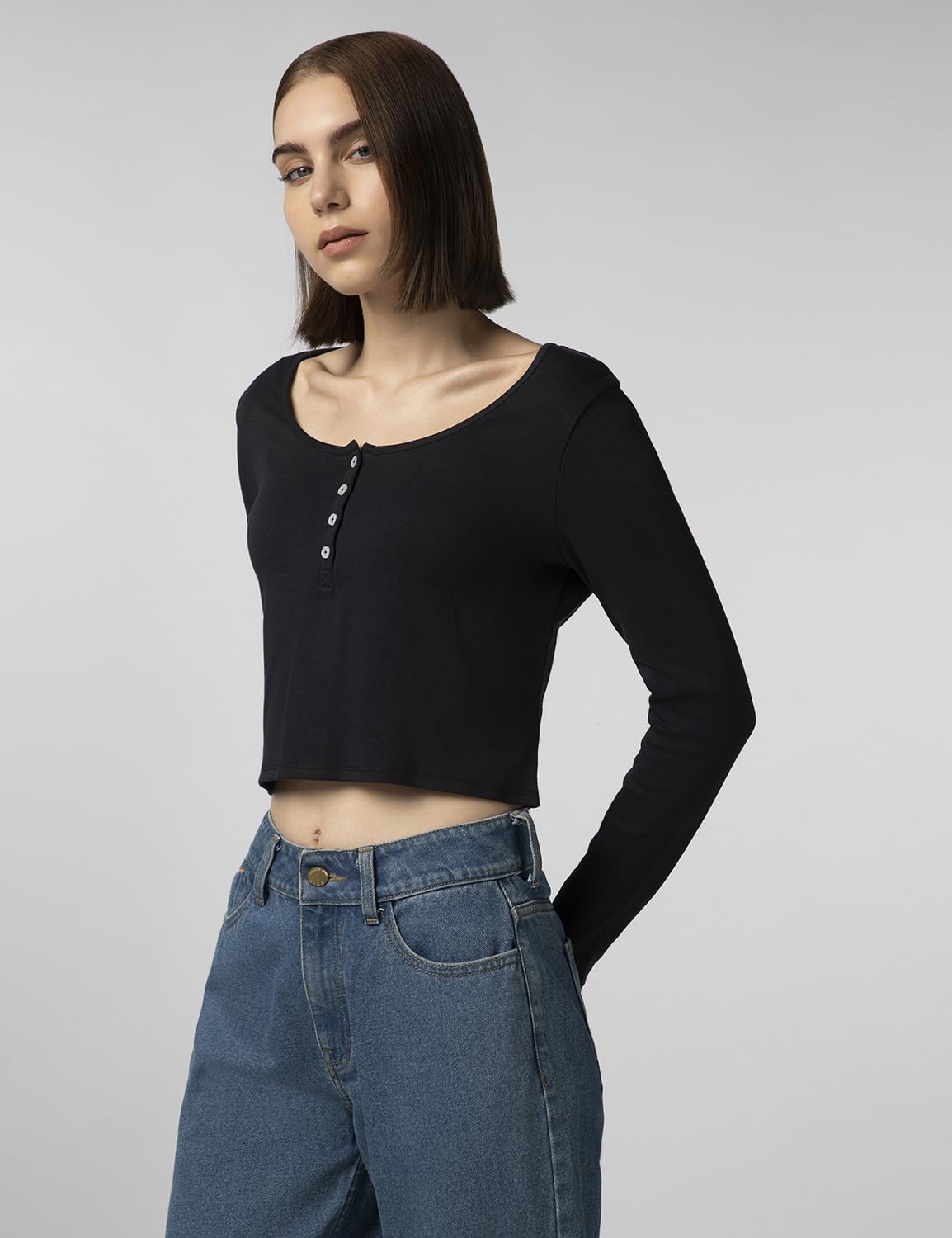 FYLTR Womens Casual Scoop Neck Henley T-Shirt - Full Sleeves | Fitted Length
