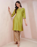 Fabindia WomenS Viscose Silk Embroidered Regular Kurta (1037236Green_Green