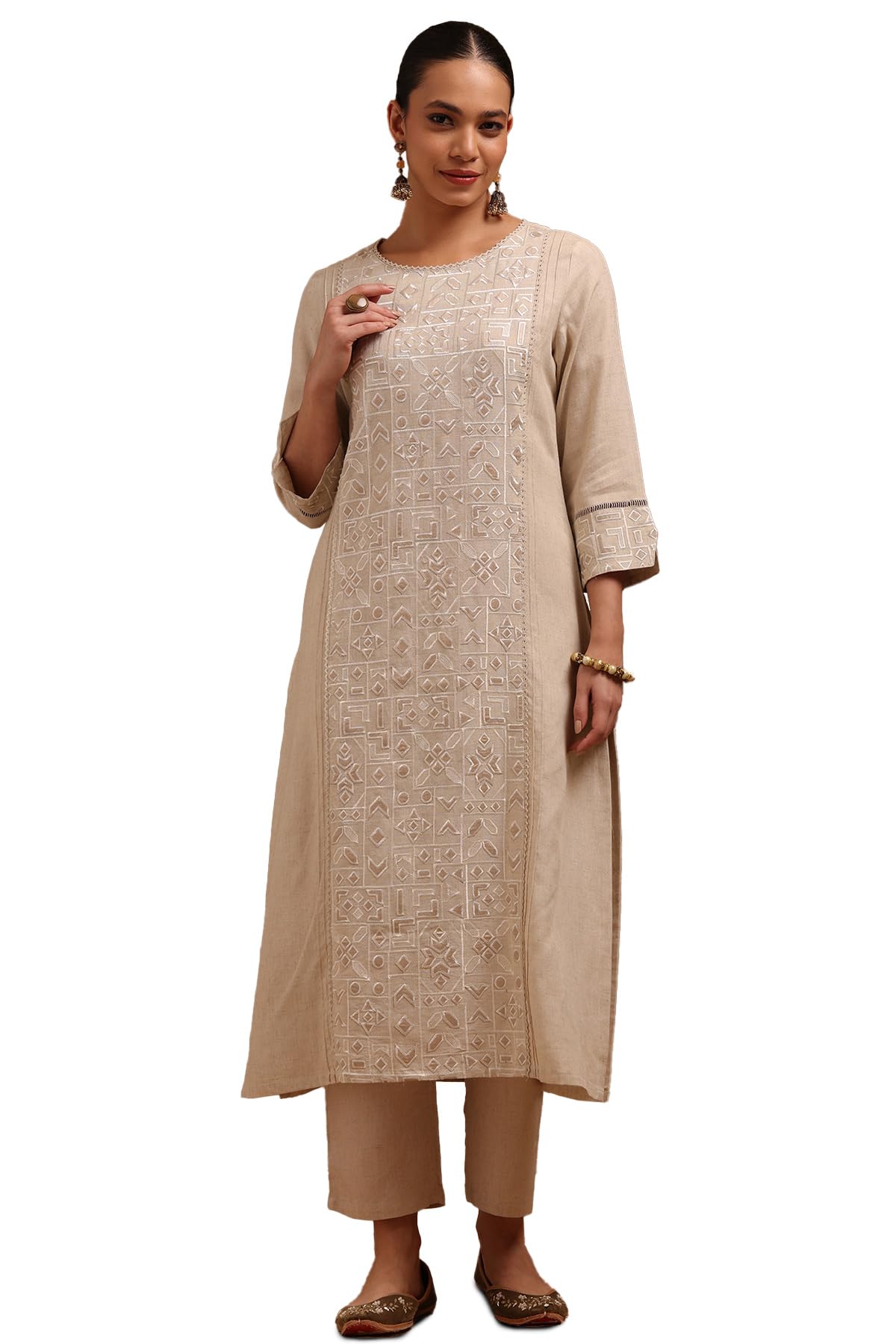 Soch Women Linen Embroidered Kurta Set with Thread Work
