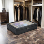 Tie Display Case for 12 Ties, Belts, and Men's Accessories Black Carbon Fiber Storage Box Father's Day