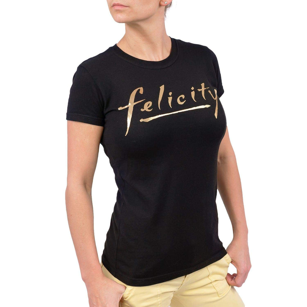 Felicity Gold Logo Junior's Black Cotton T-Shirt - Small