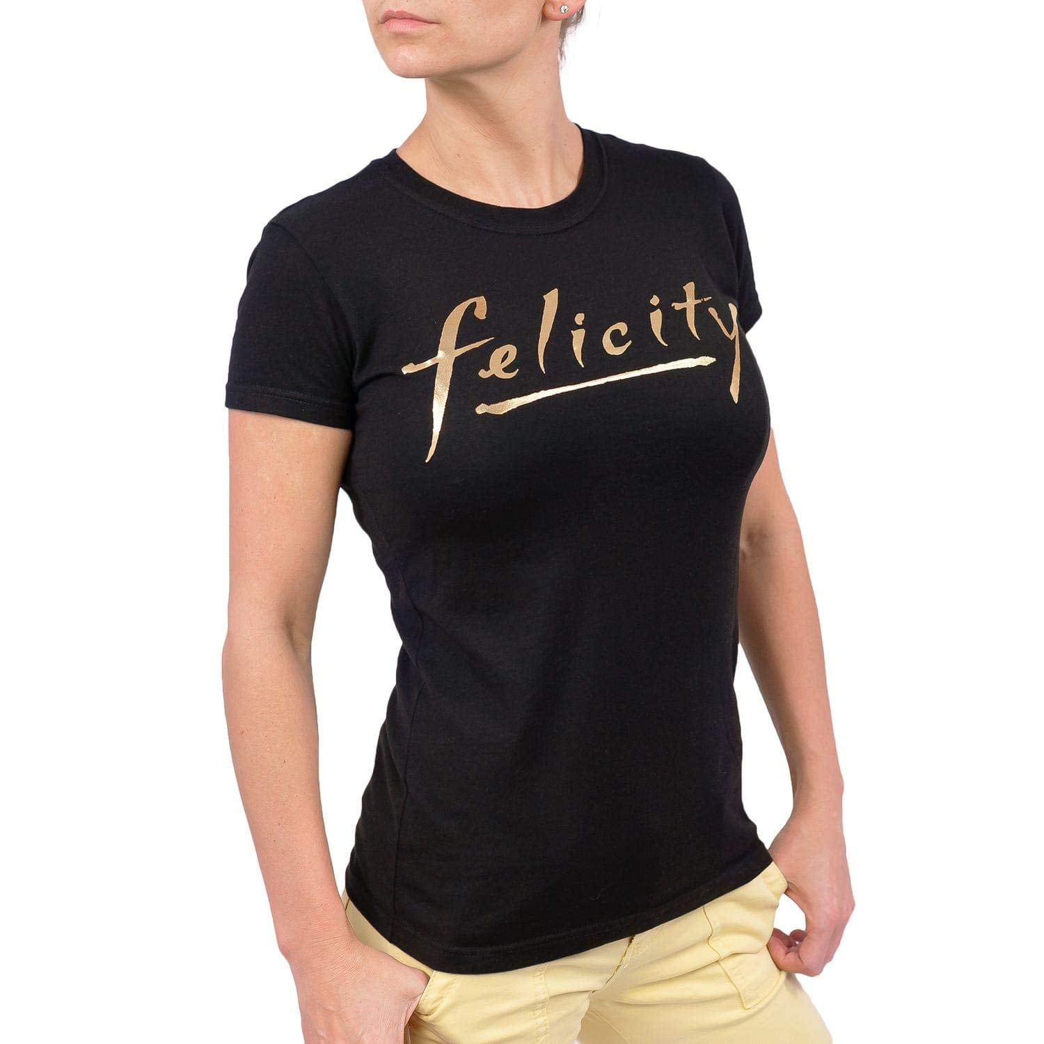 Felicity Gold Logo Junior's Black Cotton T-Shirt - Small