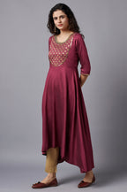 Aurelia Red Embroidered Regular Kurta with Zari