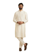 Manyavar Stylish Casual Silk Blend Full Sleeves Kurta Set For Men (Cream, Xx-Large)