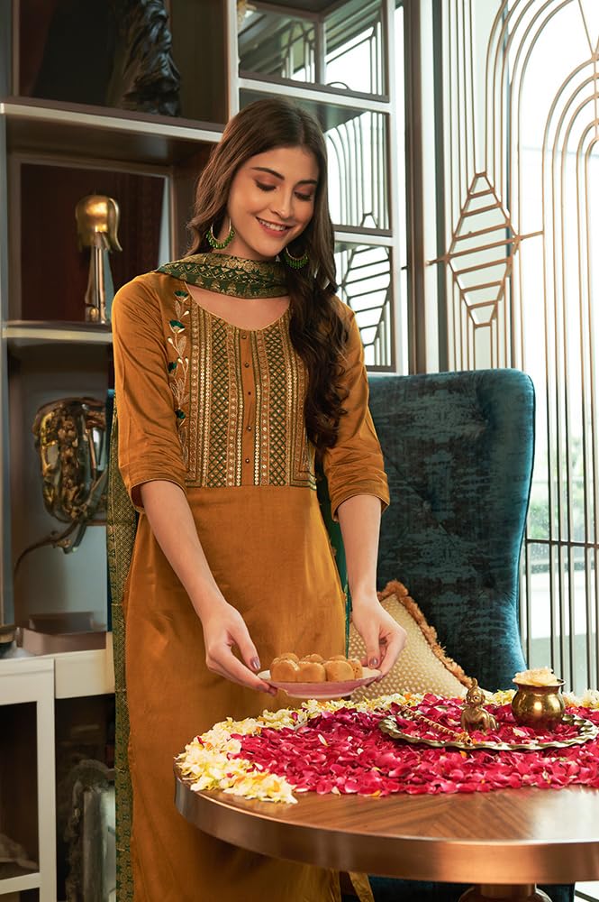 Aurelia Womens Viscose Regular Kurta (23AUA14584-704197_Yellow