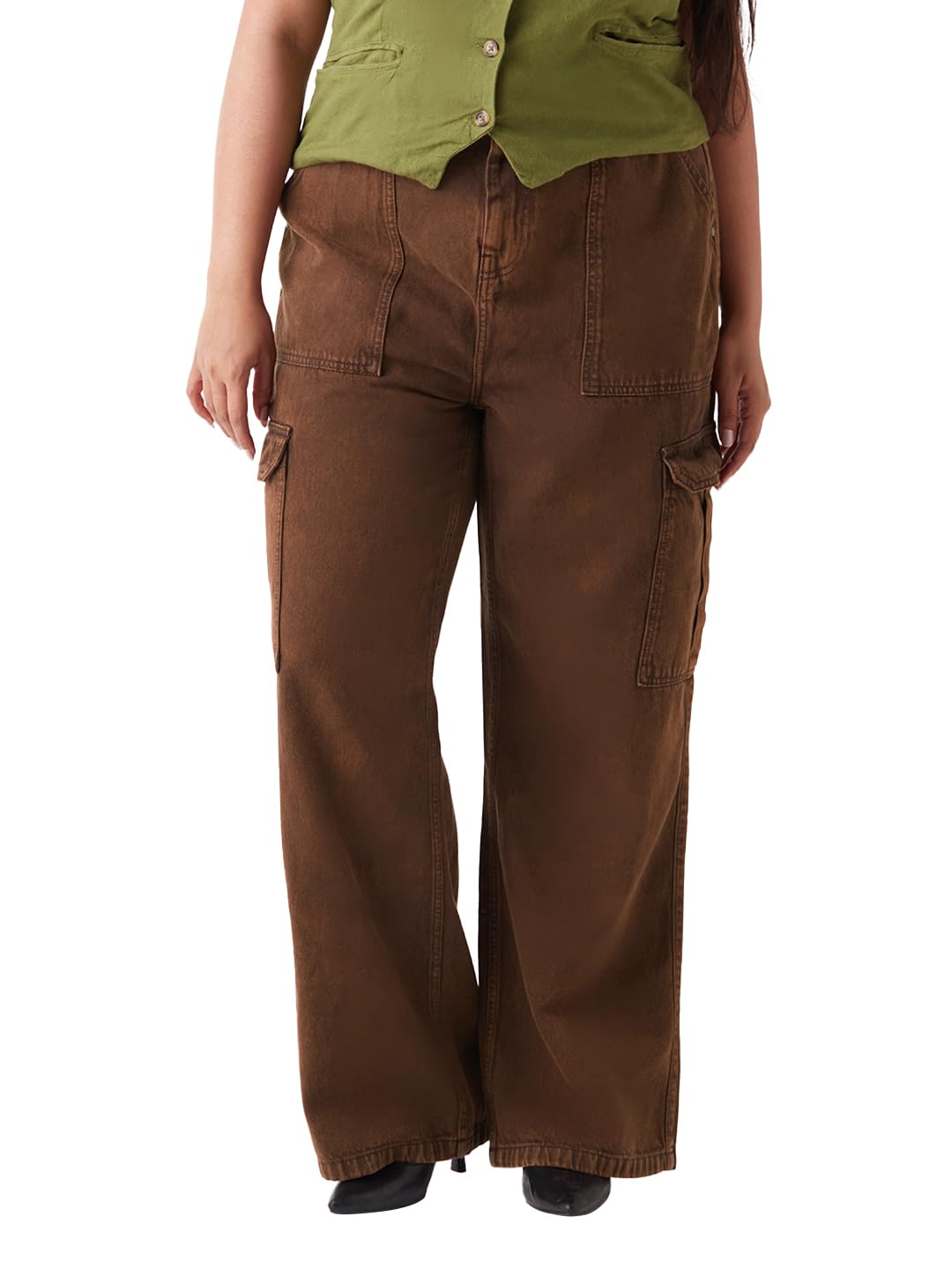 Bewakoof Womens Solid Straight Fit Cotton Plus Size Jeans_652461_Brown_42