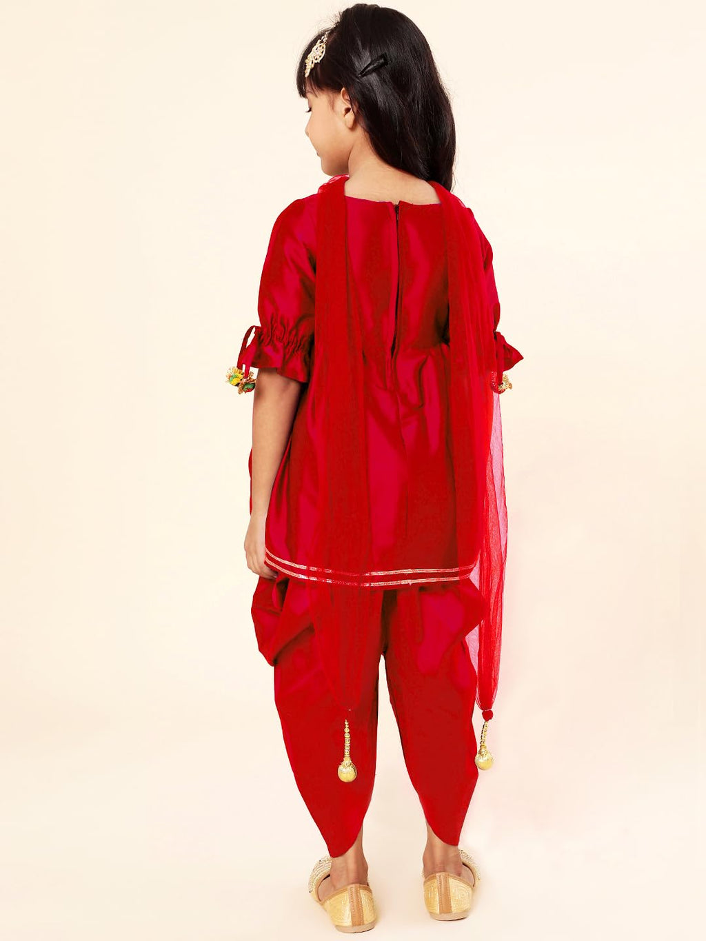 A.T.U.N. (ALL THINGS UBER NICE) Girls Pleated Gotta Patti Kurti with Dhoti Pants & Dupatta Set | Ethnic Wear Clothing Set