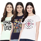Preneum Womens Cotton Regular Fit Latest Graphic Stylish Printed Short Sleeves Casual T-Shirt || Latest Trendy & Styling (Pack 