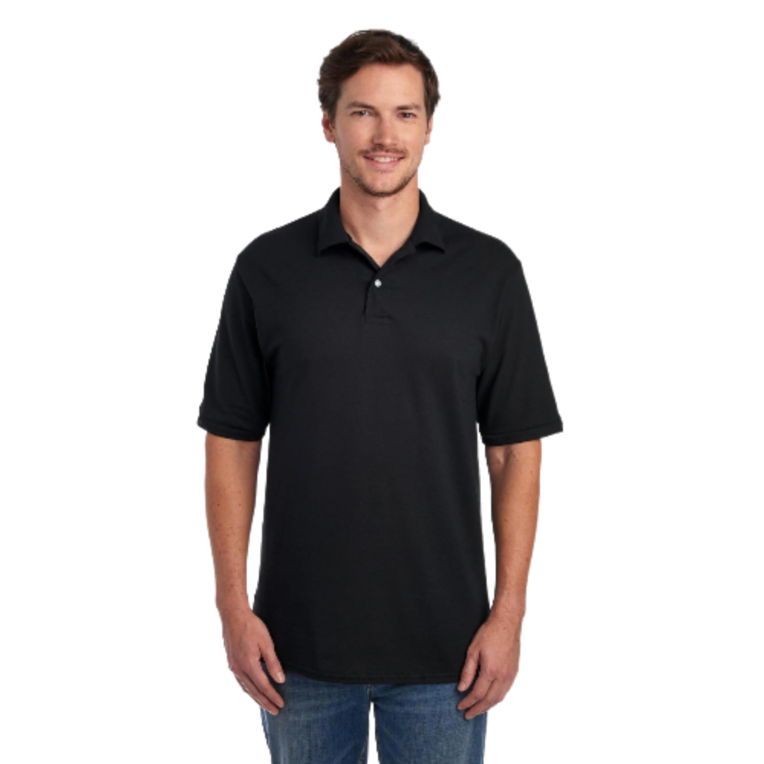 Jerzees Men's SpotShield 2 Button Rib Knit Polo Shirt_5XL_Black