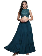 Libas Womens Poly Georgette Readymade Lehenga Set (34720_Blue_2Xl)