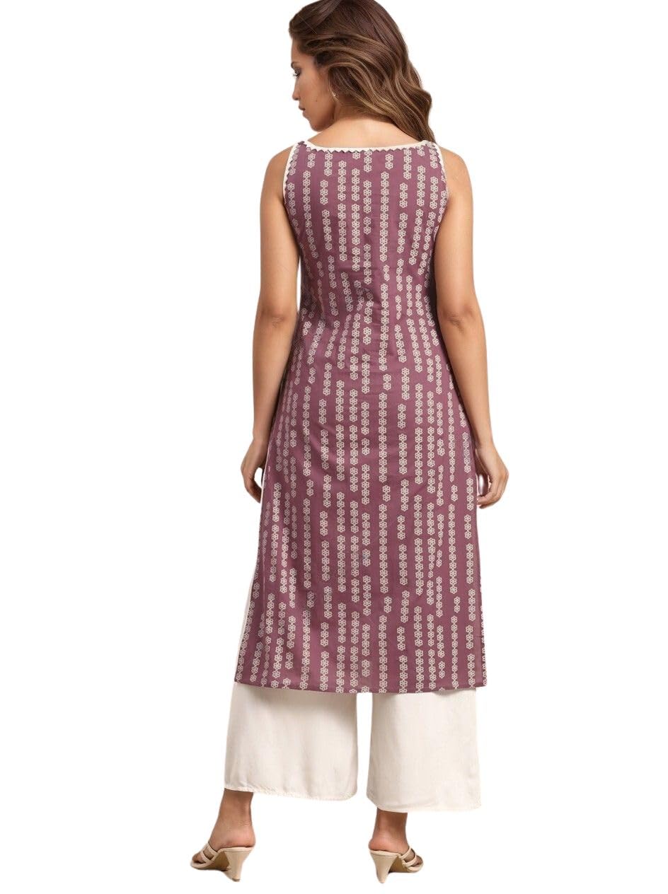 rytras Womens Cotton Printed Straight Sleeveless Kurta
