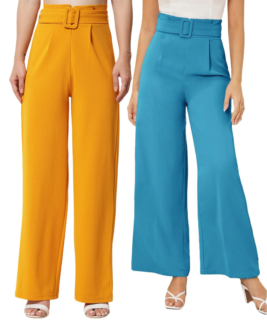 Kotty Pack Of 2 Women Flared Fit Multicolor Viscose Rayon Trousers