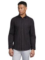 Turtle Men 100% Cotton Slim Fit Navy Blue Stripe Full Sleeve Casual Shirt
