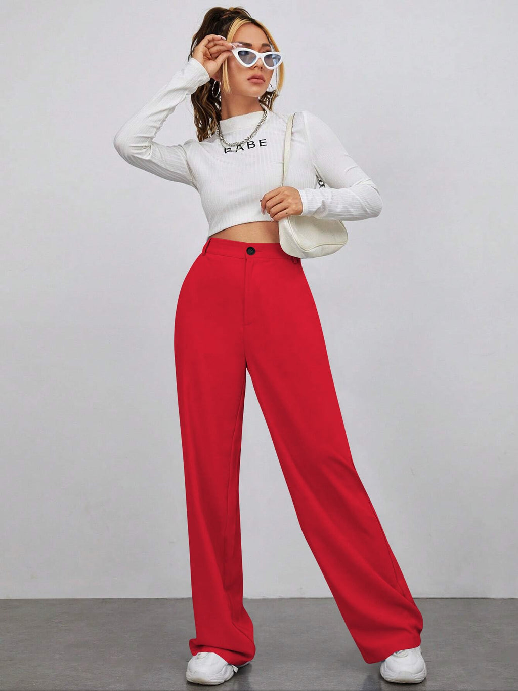 Toochki Womens Desk-to-Dinner Wide Leg 4-Way Stretch Formal Trousers (Flexi-Waist | Easy Care) Red