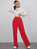 Toochki Womens Desk-to-Dinner Wide Leg 4-Way Stretch Formal Trousers (Flexi-Waist | Easy Care) Red