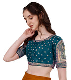 Vihu Fashion Womens Heavy Embroidery Coding with Sequins and Diamond Work Half Sleeves Fancy Cutwork Readymade Saree Blouse.(Pa