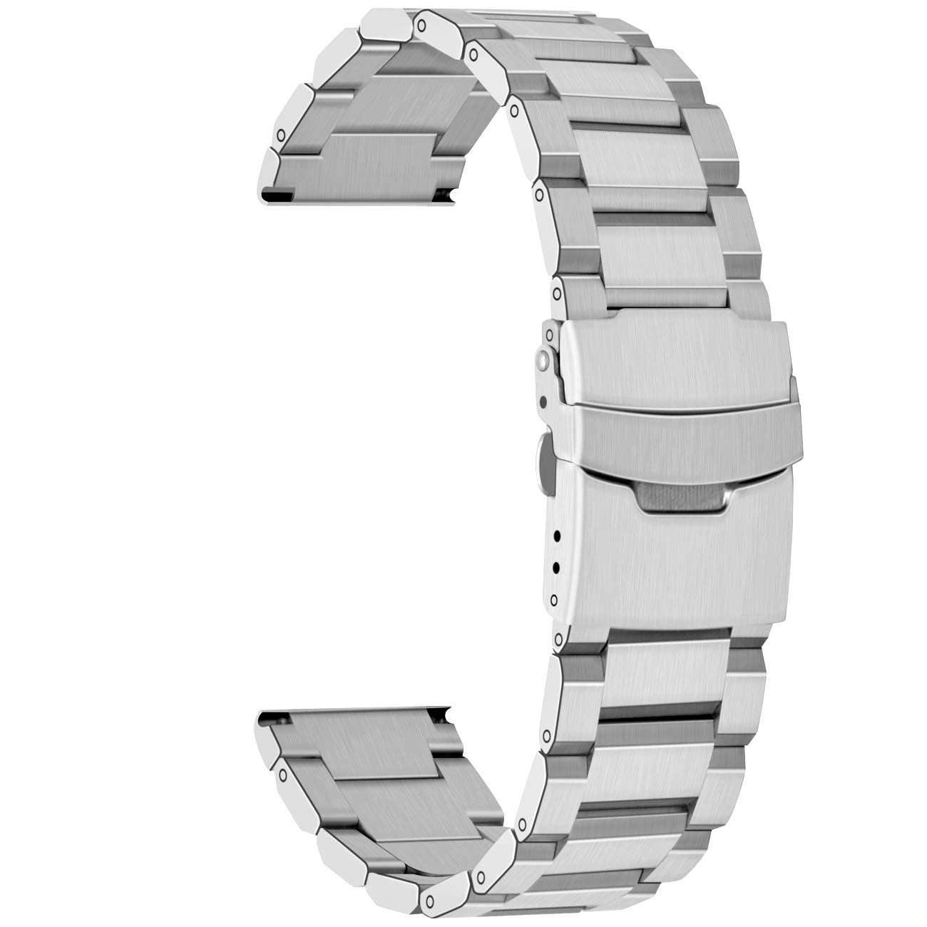 Stainless Steel 20mm Watch Band Silver Solid Replacement Wristbands Metal Watch Strap Bracelet Classic Straight End with Double 
