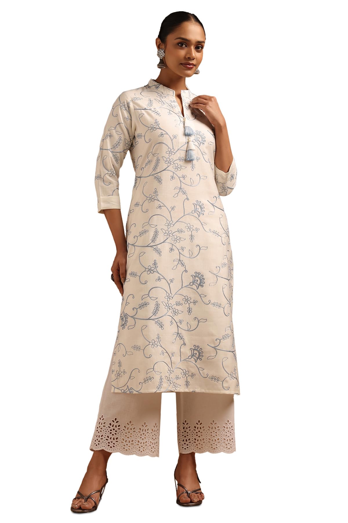 Soch Women Viscose Blend Floral Embroidered Kurta with Tassels