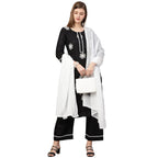 ANNI DESIGNER Women's Cotton Blend Straight Kurta with Palazzo & Dupatta (Saadgi Black_L_Black_Large)