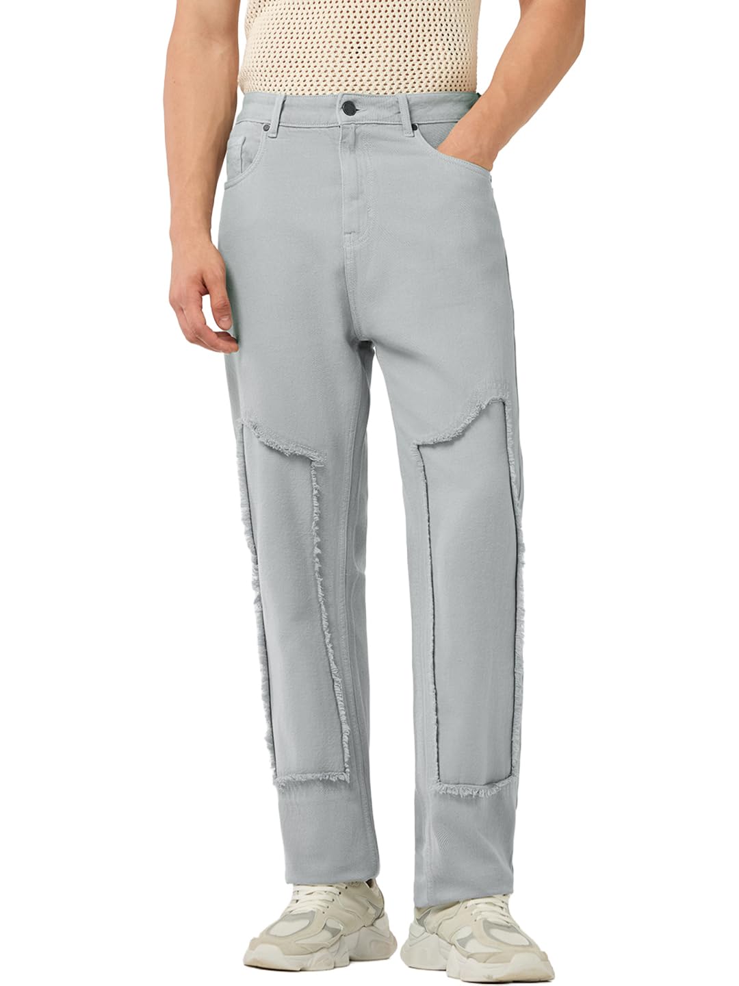 Bewakoof Mens Applique Straight Fit Pure Cotton Jeans_684687_Grey_30