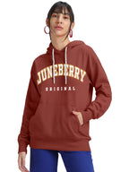 Juneberry Fleece Oversized Baggy Fit Hooded Sweatshirt Drop Shoulder Typographic Logo Printed Full Sleeve Hoodie For Women (Os_H
