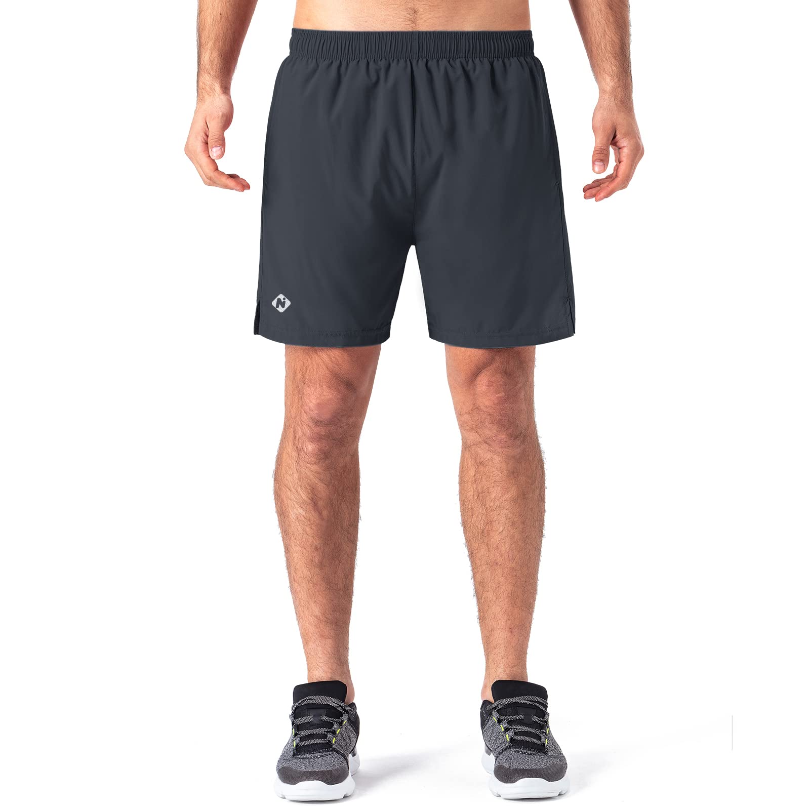 NAVISKIN Men's 5 inch Running Shorts Lightweight Quick Dry Workout Shorts Zipper Pocket Grey Size L