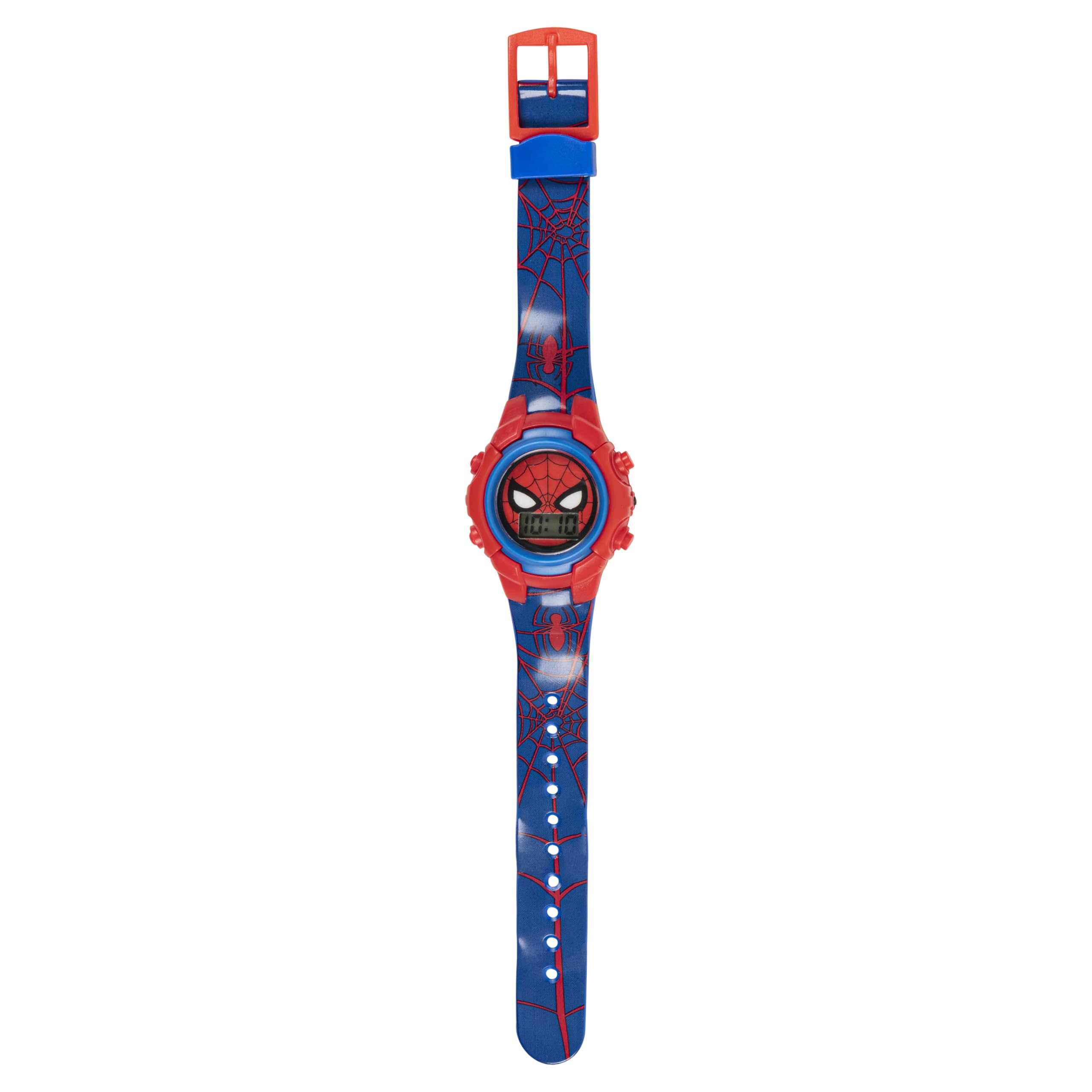 Marvel Spider-Man Kids Flashing Light-Up LCD Watch - Digital Time Display, Red & Blue Printed Plastic Strap, Interactive Button