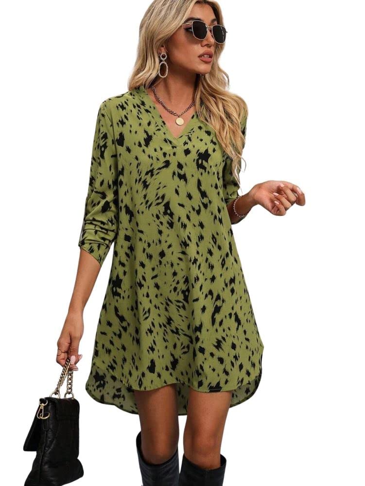 Om Sai Latest Creation Western Dress || Rayon All Over Leopard Printed Western Dresses For Women || Roll Up Sleeve & V-Neck A-Li