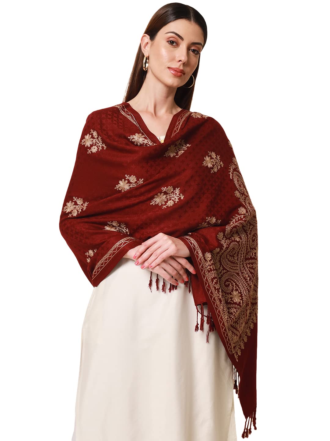 Pashmoda Women Firdousi Aari Embroidered Kashmiri Stole (Size: 71X203 Cm)