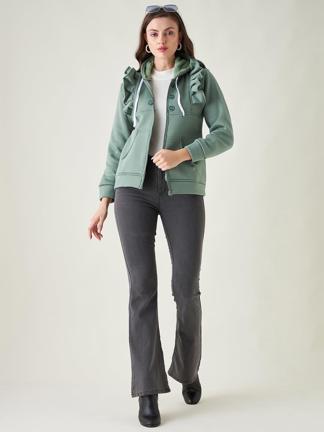 PIVL Women Solid Hooded Casual Jacket For Winter