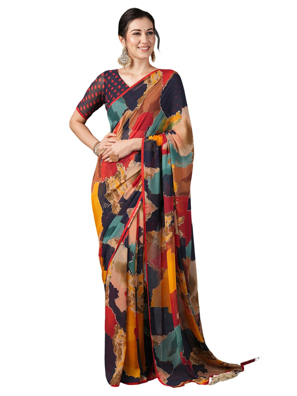 Satrani Womens Georgette Printed Saree with Unstitched Blouse Piece (3801S3231N_Multi)