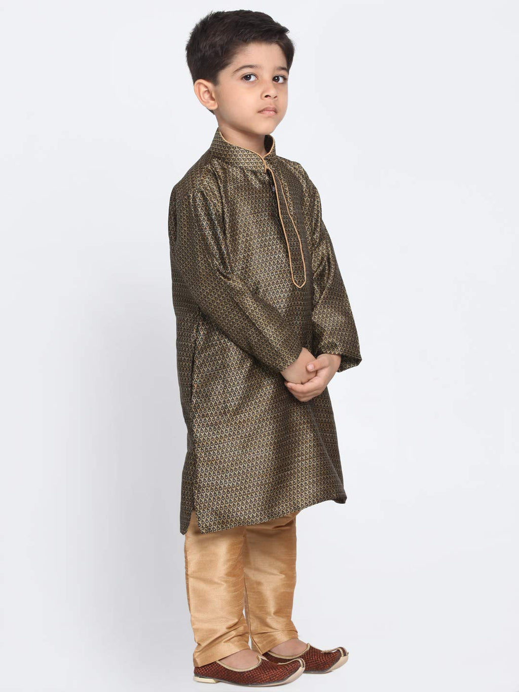Jbn Creation Boys Full Sleeve Silk Blend Kurta Pyjama Set With Mandarin Collar - Perfect For Festivals, Rakshabandhan And Speci