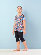 Aarika Girls Sports Wear Multi-Black Colour Abstract Print Nylon Swim Suit (5-15 Years)-(SW-SHM-C-1115)