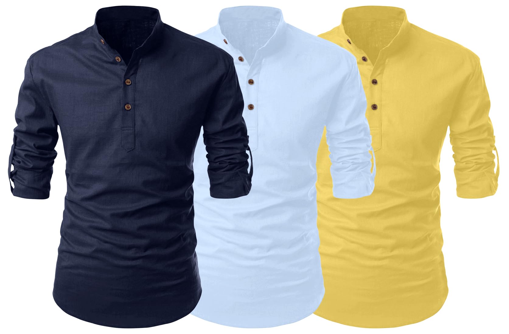Finivo Fashion Combo Of MenS Cotton Blend Solid Full Sleeve Short Kurta