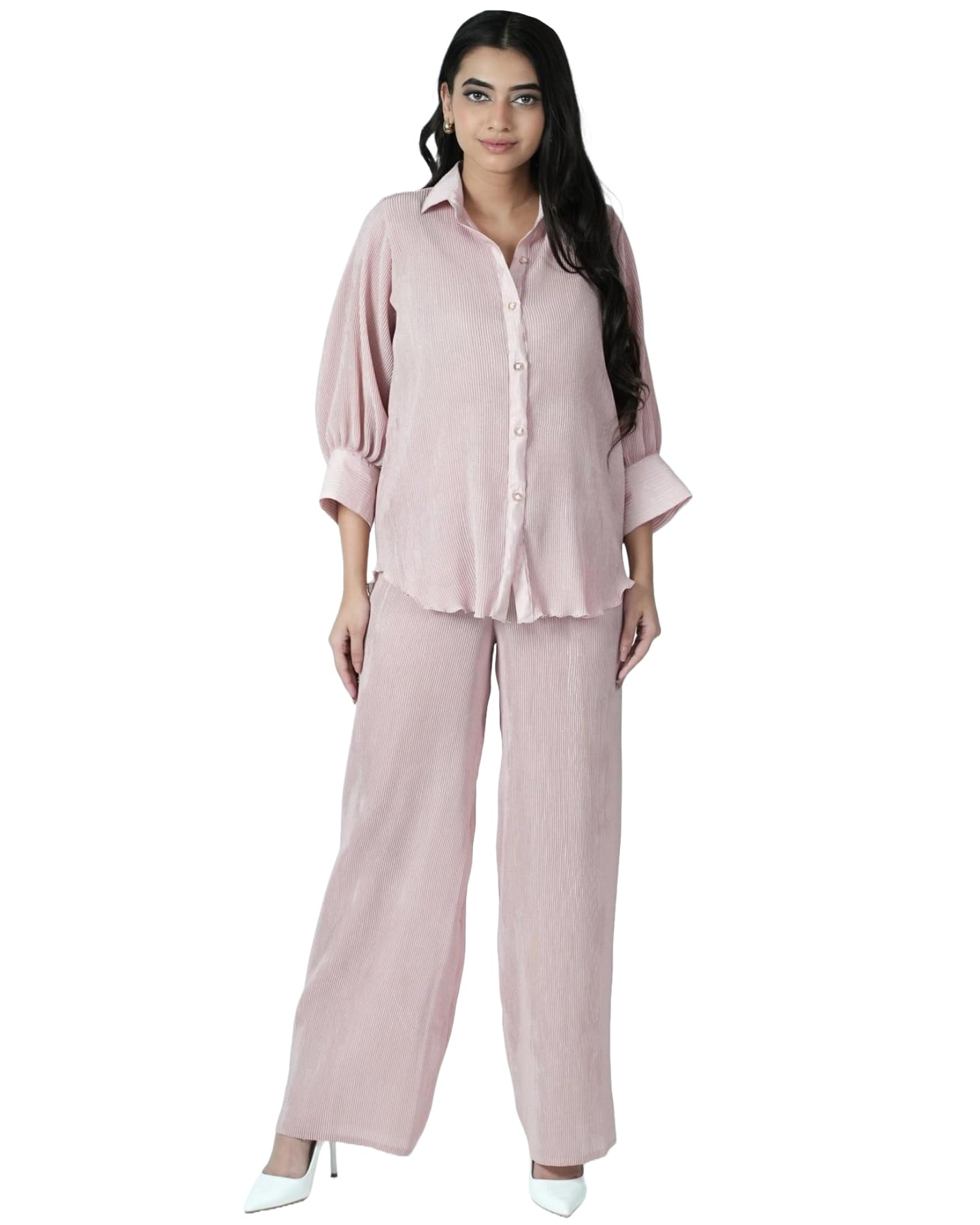 ANNI DESIGNER Womens Rayon Viscose Full Sleeves Solid Co-Ord Set (EKISHA Baby Pink_XXL_Baby Pink_XX-Large)