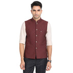 Turtle Men Terry Rayon Dobby Print Slim Fit Maroon Nehru Jacket