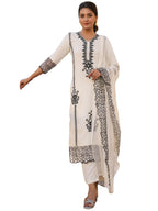 GoSriKi Womens Rayon Blend Embroidered Straight Kurta with Pant & Dupatta (TRP-Off-White-NBH-GS_L_White_Large)