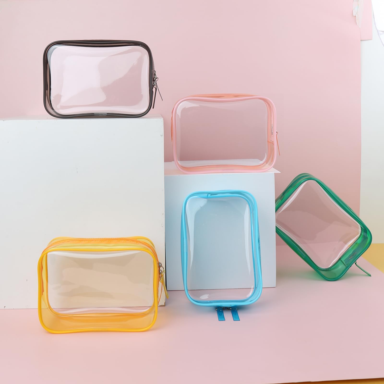 Clear Pouch, Clear Makeup Bag, 6.6x2.3x4.7 TSA Approved Toiletry Bag, Clear Travel Bags for Toiletries, Clear Cosmetic Bag for W