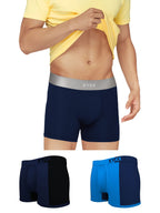 XYXX Mens Underwear Dualist IntelliSoft Antimicrobial Micro Modal Trunk Pack of 3 (Brilliant Blue & Black Iris ; Black Iris & B