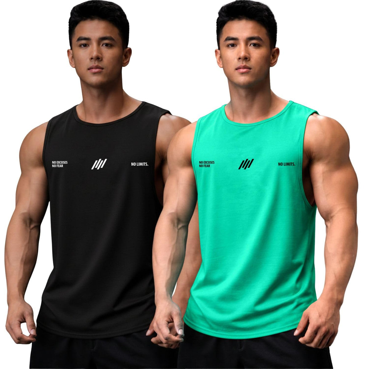 Jump Cuts Mens Printed Round Neck Sleeveless Black And Green Polyester Vest