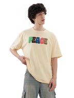 The Souled Store Peace Men and Boys Short Sleeve Round Neck Off-White Cotton Oversized T-Shirts