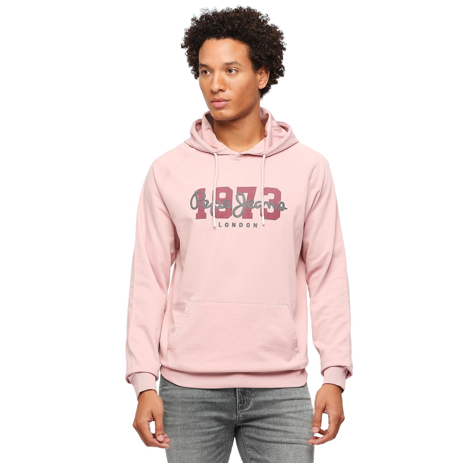 Pepe Jeans MenS Pure Cotton Hooded Neck Sweatshirt (Pm582628_Spritzer Pink