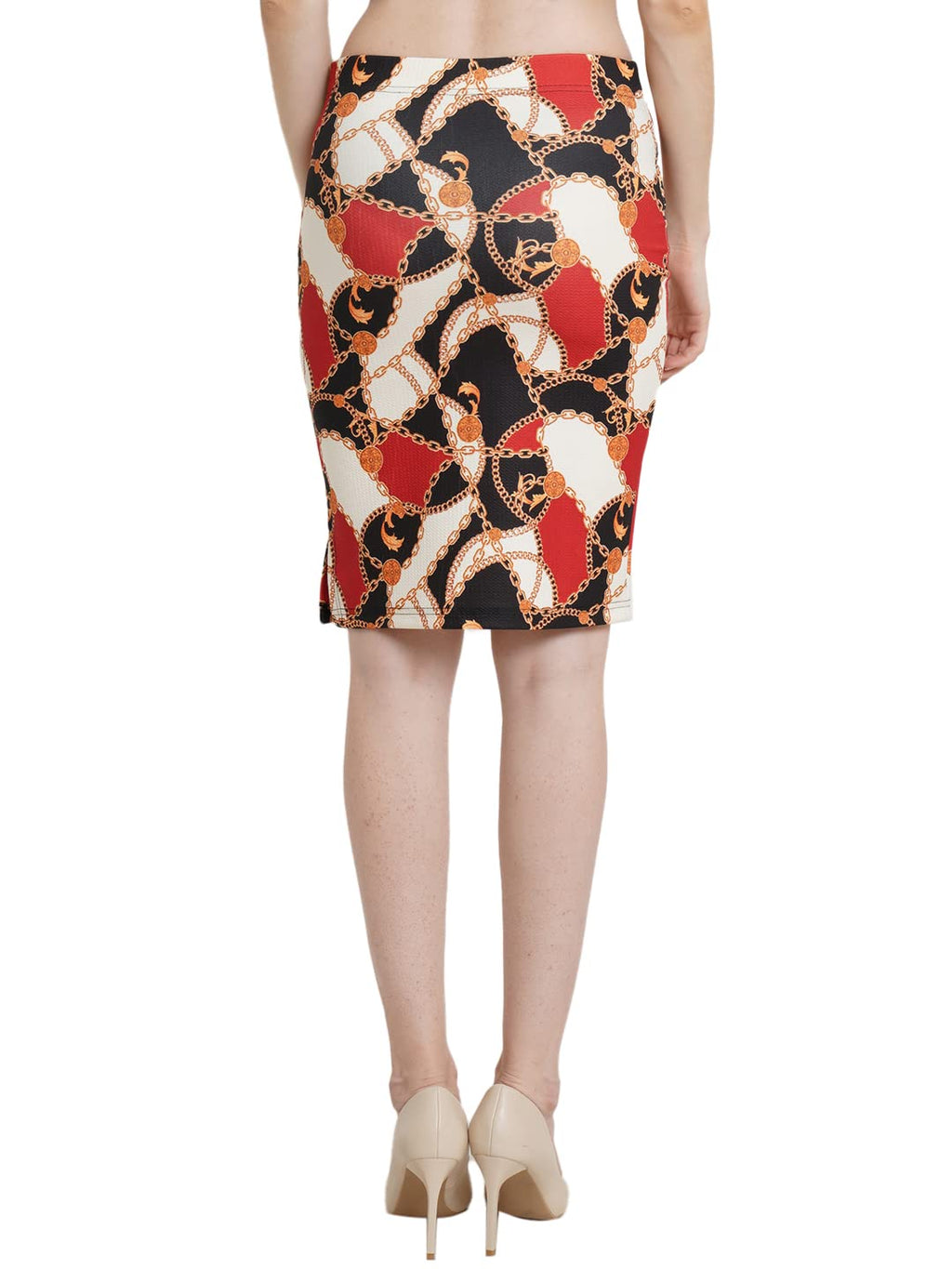 POPWINGS Women Knee Length Multicolor Chain Printed Pencil Skirt