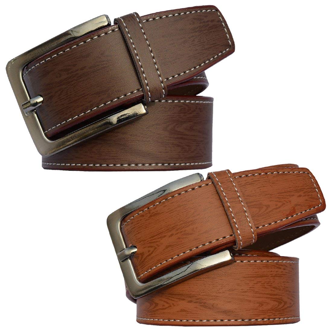 Sunshopping MenS Synthetic Leather Brown And Tan Needle Pin Point Buckle Belts Combo (PoloBrTan001) (32) 32