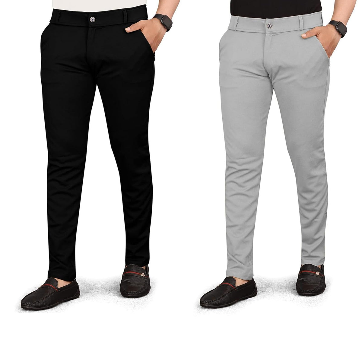 Bhikadiya MenS Lycrablend Soild Slim Fit Casual Trouser Pant (L GreyBlack,30) 30