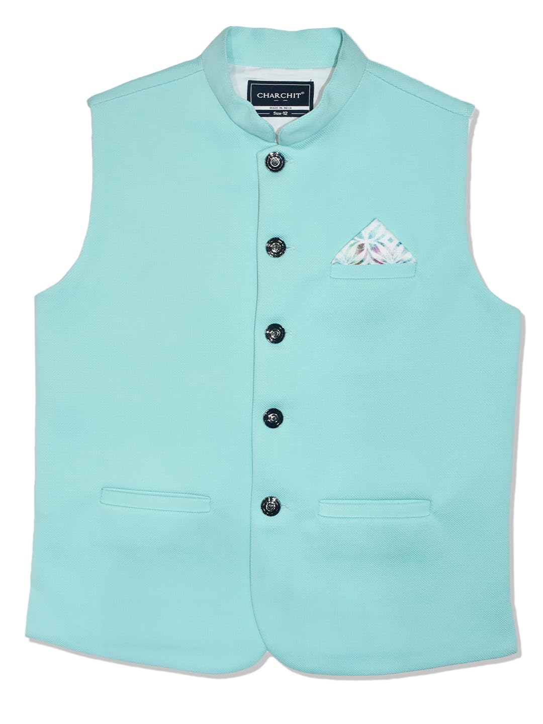 Cavio Charchit Boys Solid Nehru Jacket Sea Green 17-18