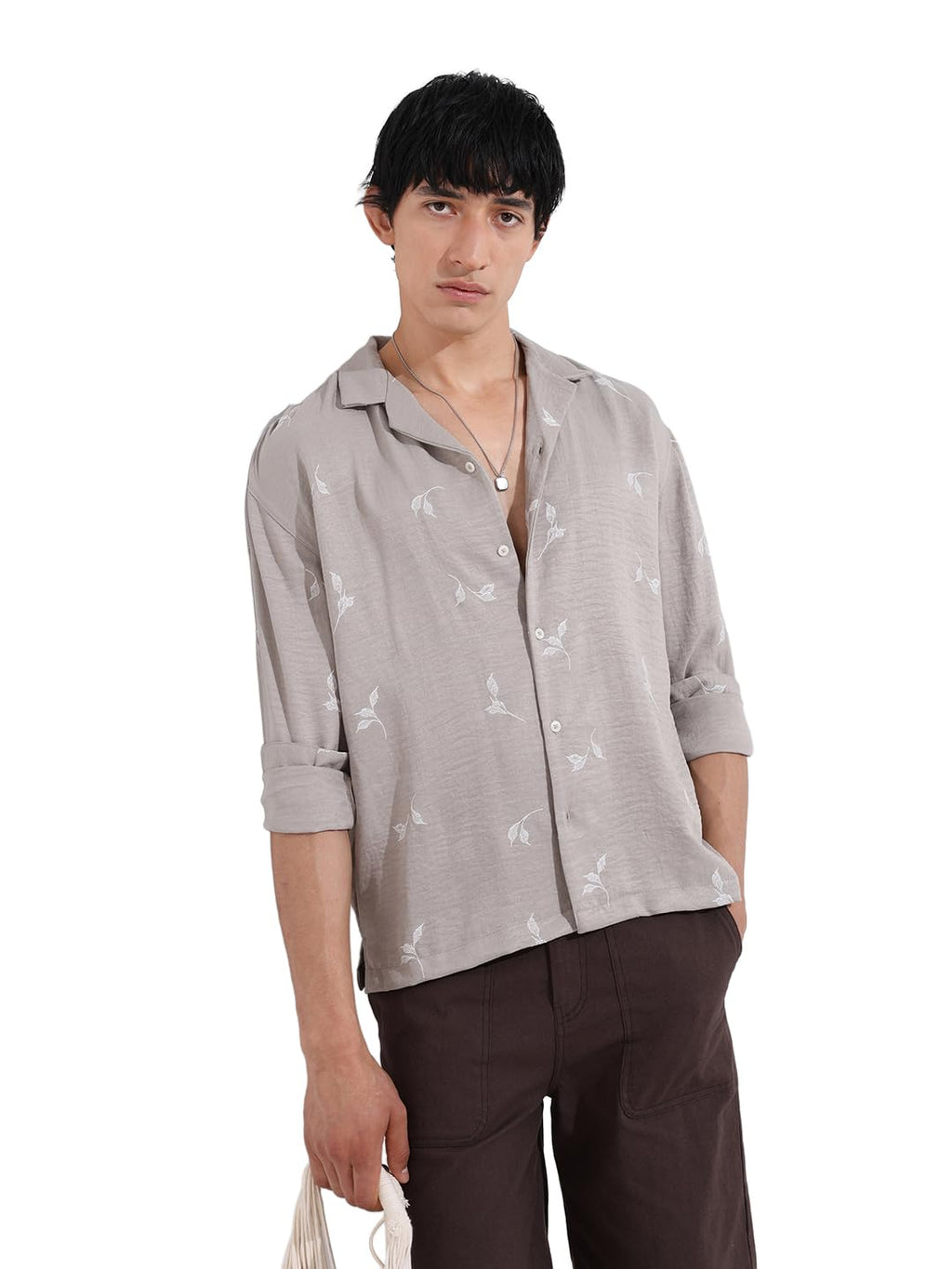 The Indian Garage Co Mens Relaxed Fit Embroidered Cuban Collar Long Sleeves Resort Sweater